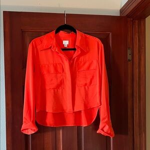 a new day Fiery Orange Button-Up Blouse